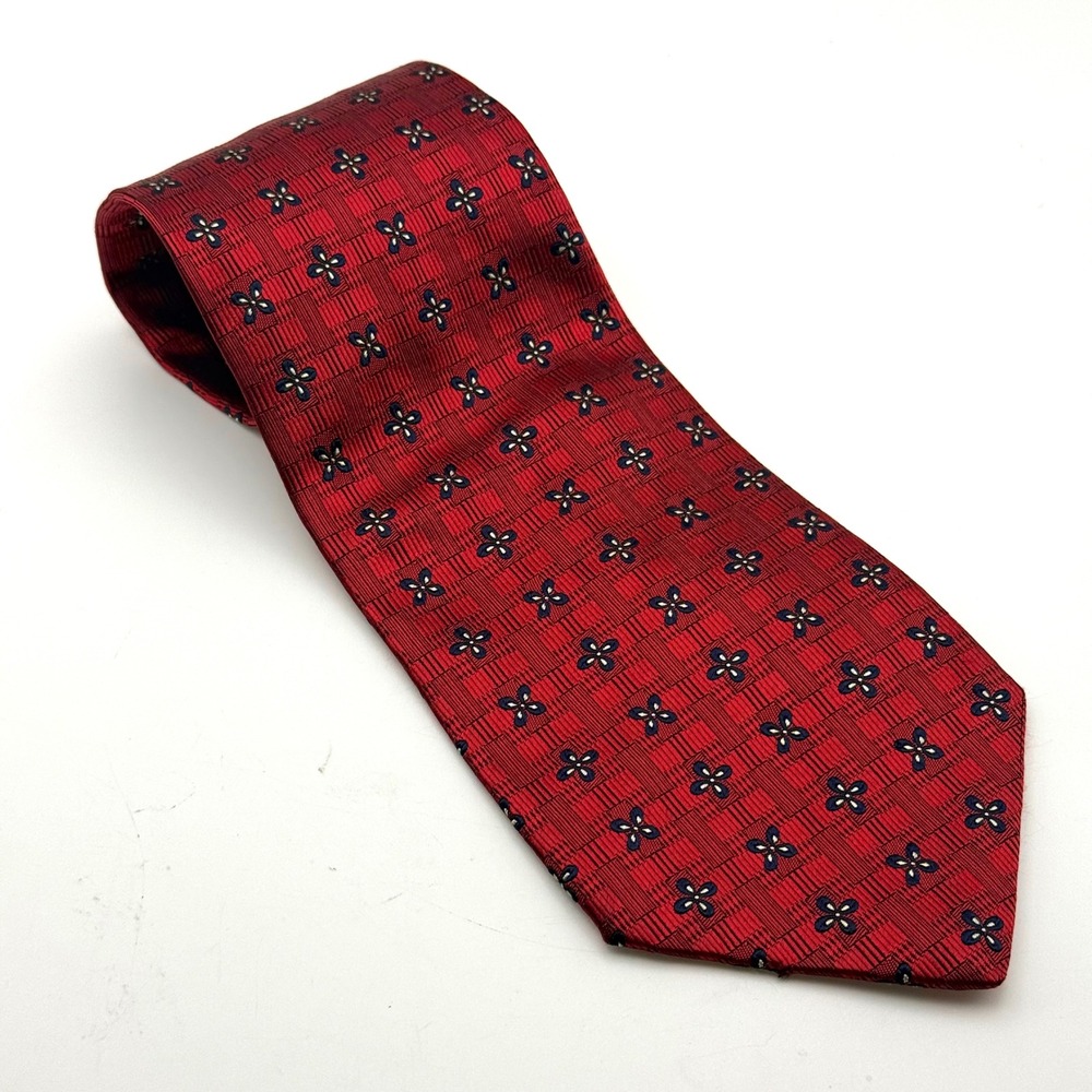 Peter Thomas by Superba Red Silk Geometric‎ Floral Wide Necktie Made USA 4 Inch